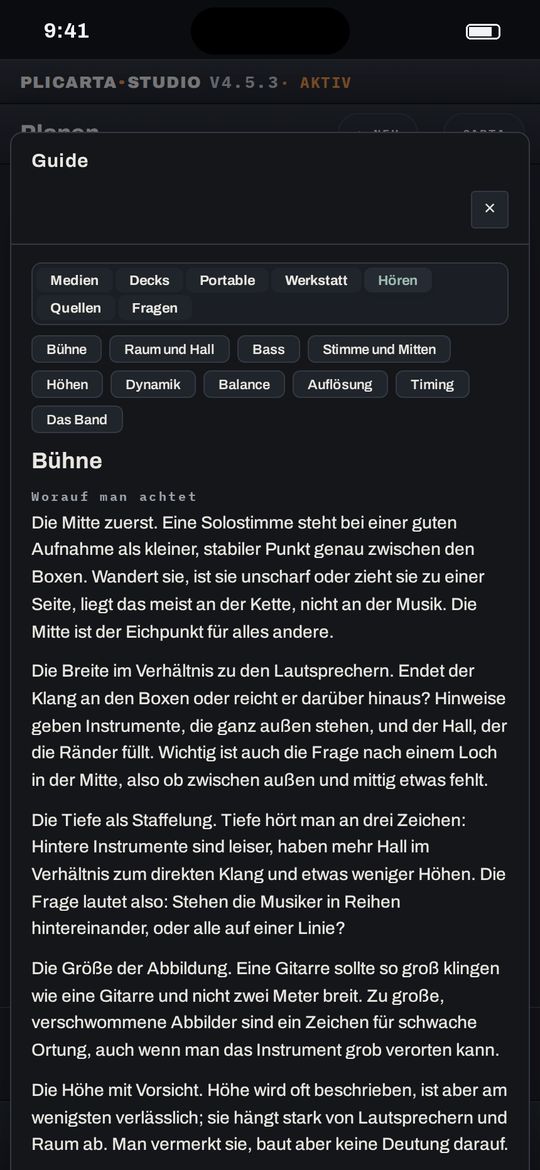Hörschule im Guide mit dem Kapitel Bühne