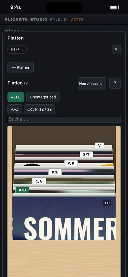 Plattenkiste mit Trennkarten und Covern