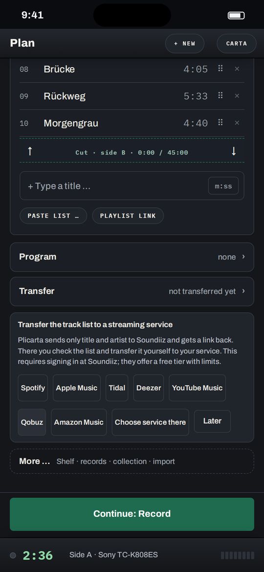 Transfer to a streaming service
