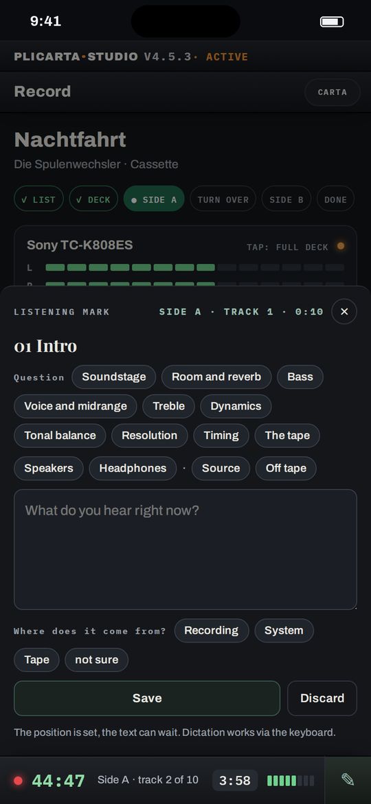 Listening mark with questions on soundstage and dynamics