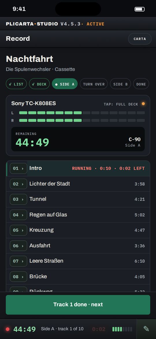 Recording with the deck running, remaining time and track clock